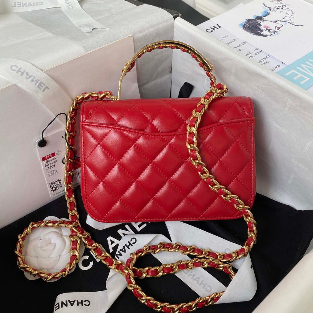 Chanel AS4306 Small Flap bag with Handle Lambskin Red