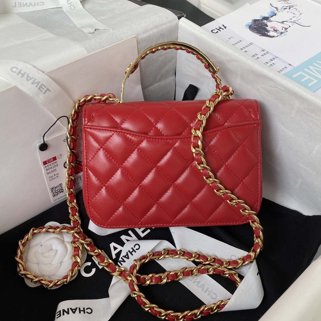 Chanel AS4306 Small Flap bag with Handle Lambskin Red - Default Title - View 2
