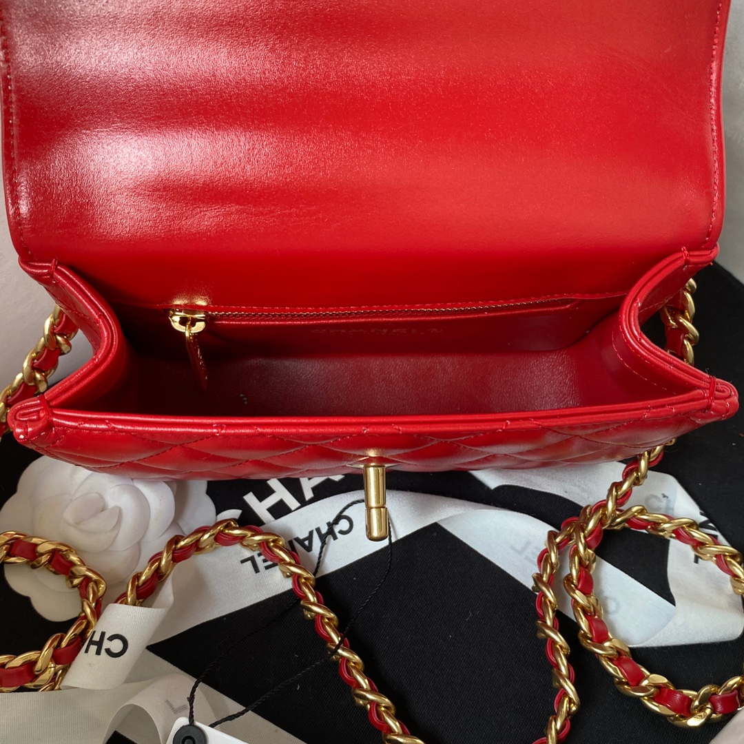 Chanel AS4306 Small Flap bag with Handle Lambskin Red - Default Title - View 6