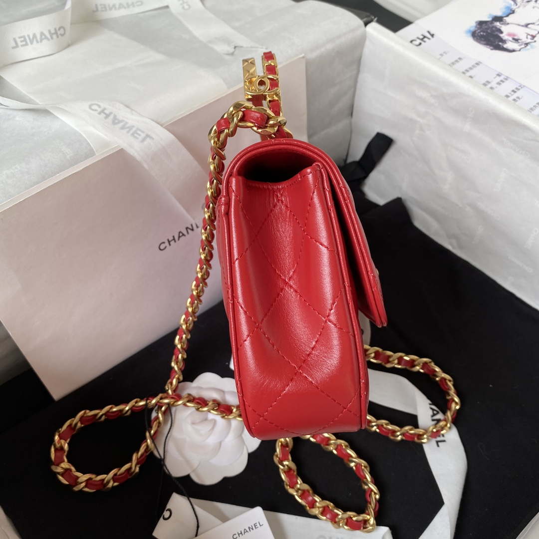 Chanel AS4306 Small Flap bag with Handle Lambskin Red - Default Title - View 9
