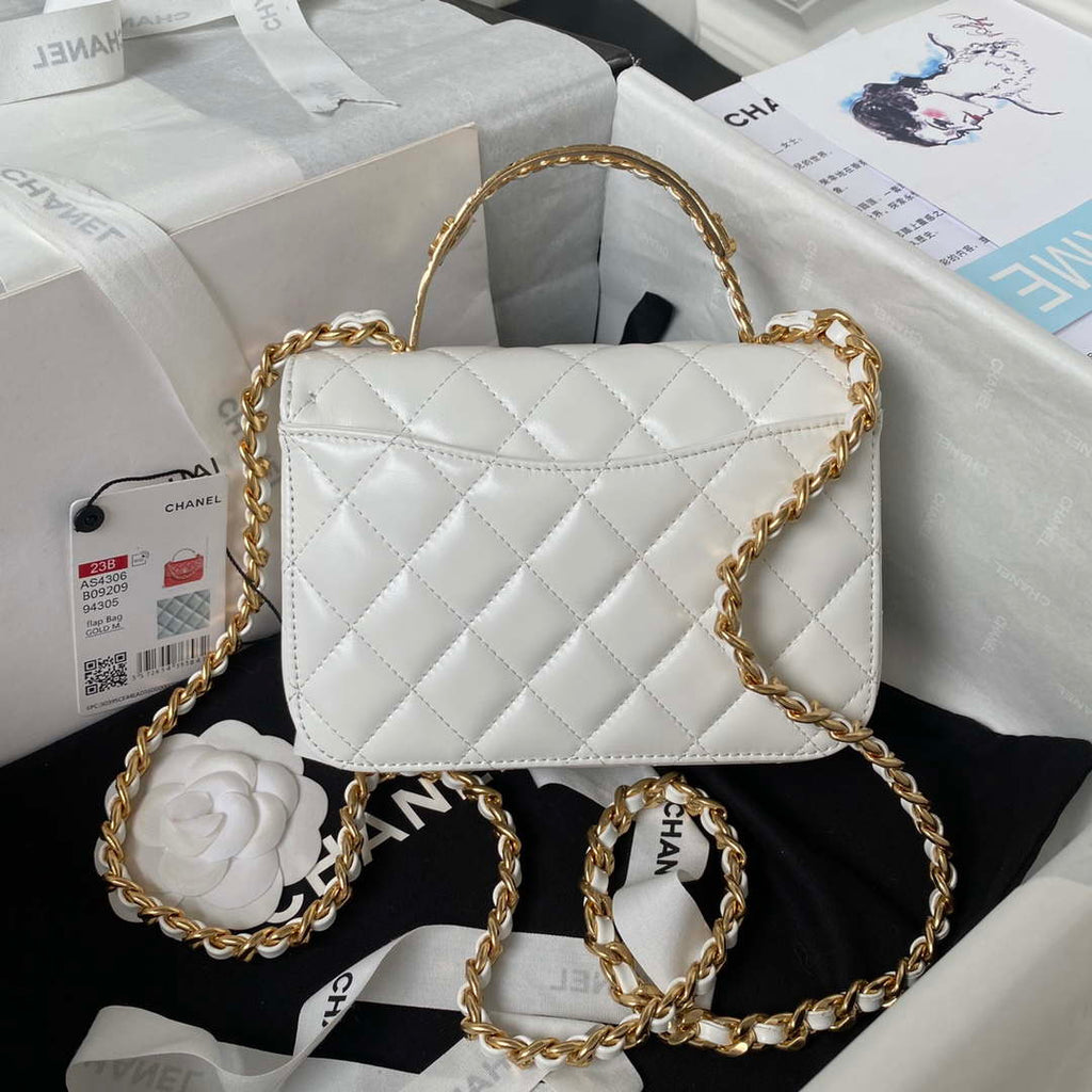 Chanel AS4306 Small Flap bag with Handle Lambskin white