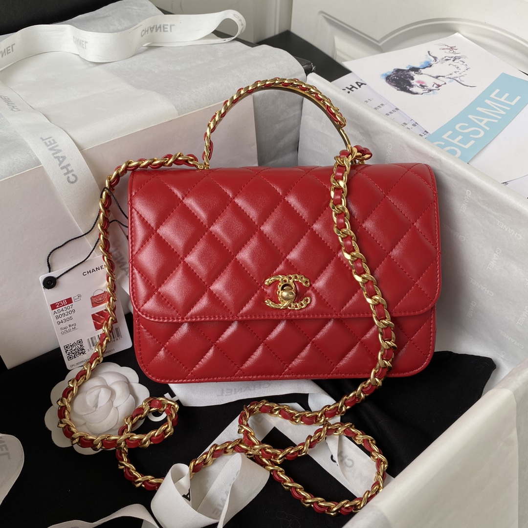 Chanel AS4307 Flap bag with Handle Lambskin Red - Default Title - View 1