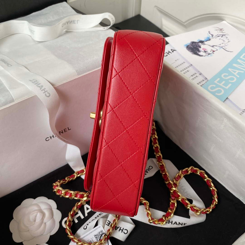Chanel AS4307 Flap bag with Handle Lambskin Red