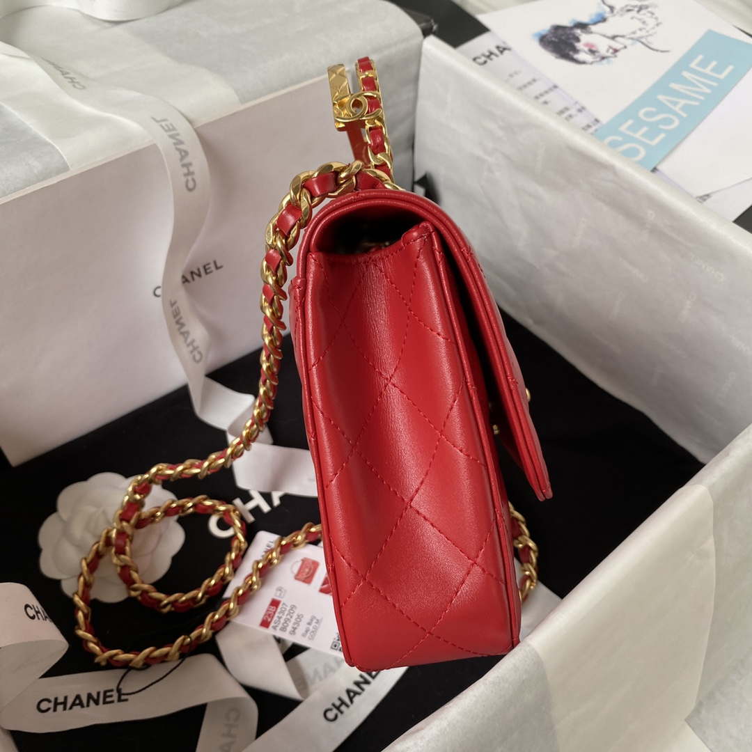Chanel AS4307 Flap bag with Handle Lambskin Red - Default Title - View 6