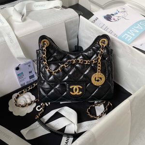Chanel AS4323 Small Hobo Bag Shiny Crumpled Calfskin Black Gold Metal - Default Title - View 1