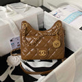 Chanel AS4323 Small Hobo Bag Shiny Crumpled Calfskin Gold Metal Caramel - Default Title - View 1