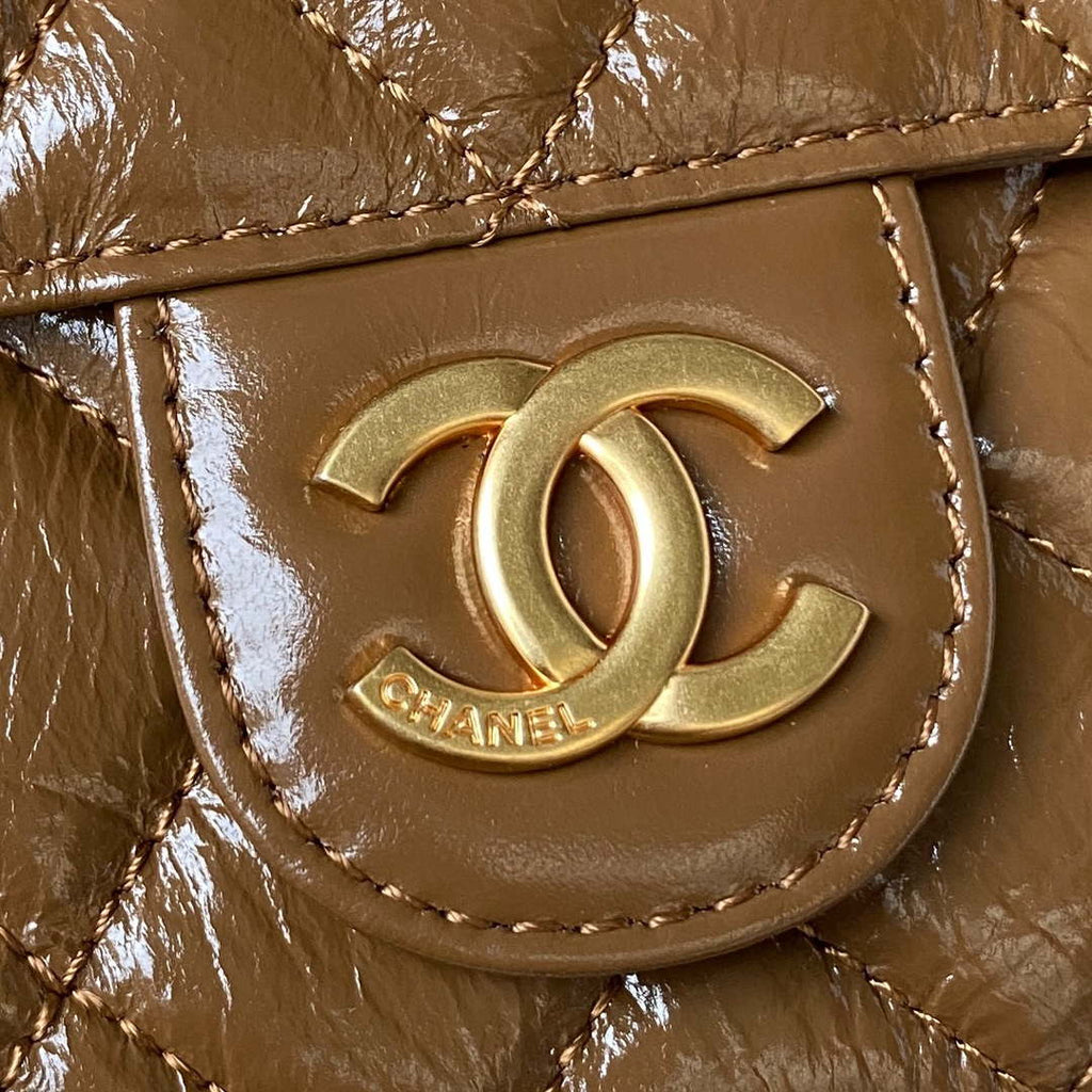 Chanel AS4323 Small Hobo Bag Shiny Crumpled Calfskin Gold Metal Caramel