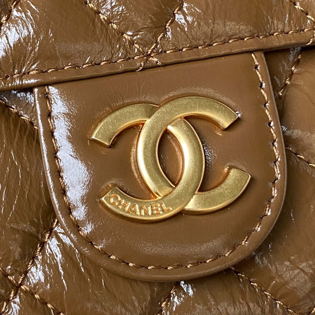 Chanel AS4323 Small Hobo Bag Shiny Crumpled Calfskin Gold Metal Caramel - Default Title - View 3