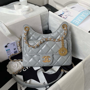Chanel AS4323 Small Hobo Bag Shiny Crumpled Calfskin Gold Metal Gray - Default Title - View 1
