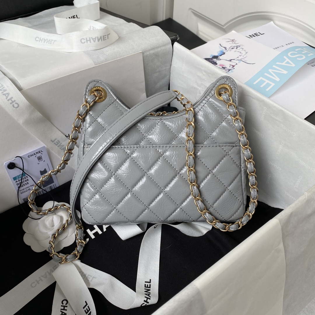 Chanel AS4323 Small Hobo Bag Shiny Crumpled Calfskin Gold Metal Gray - Default Title - View 2