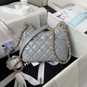 Chanel AS4323 Small Hobo Bag Shiny Crumpled Calfskin Gold Metal Gray - Default Title - View 2