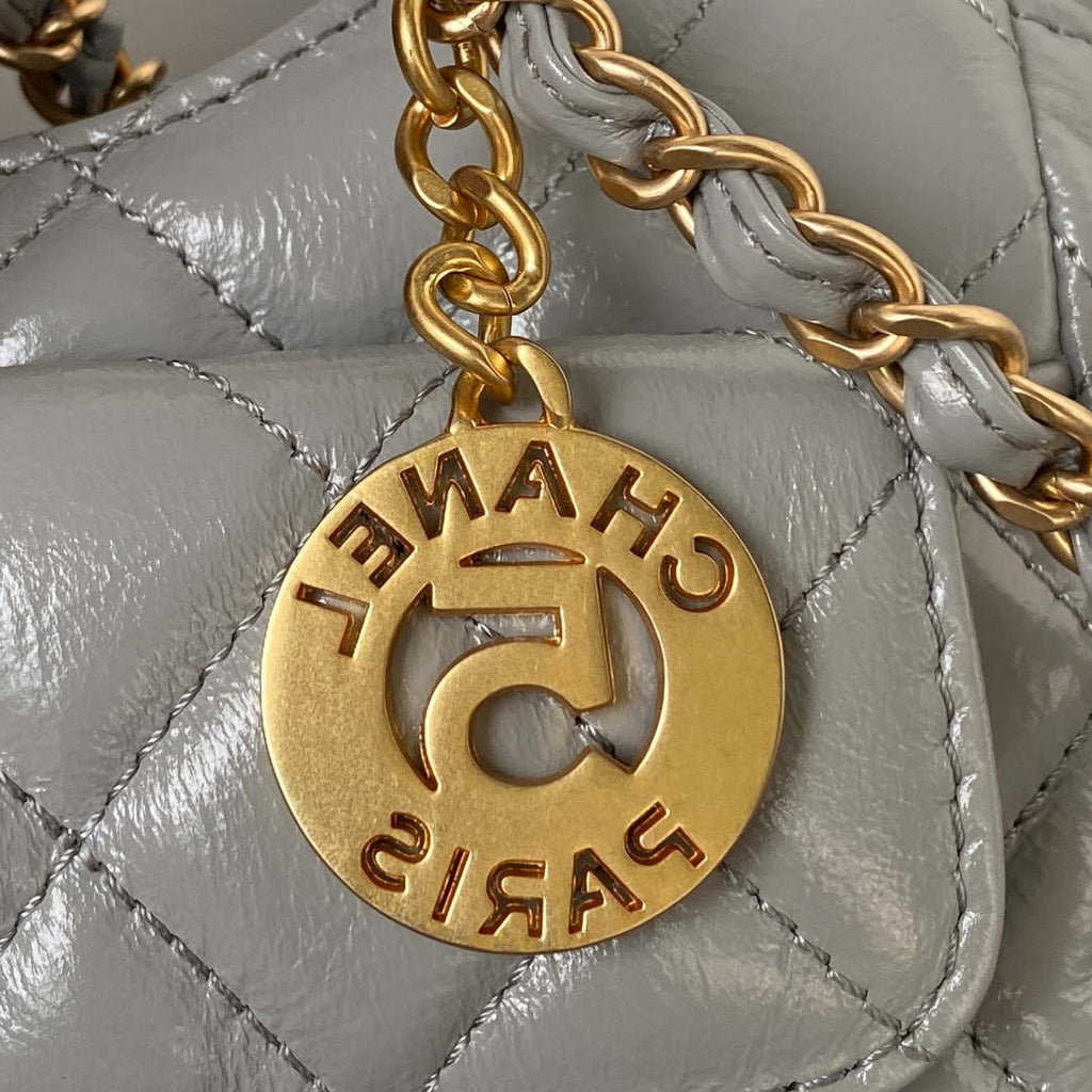 Chanel AS4323 Small Hobo Bag Shiny Crumpled Calfskin Gold Metal Gray
