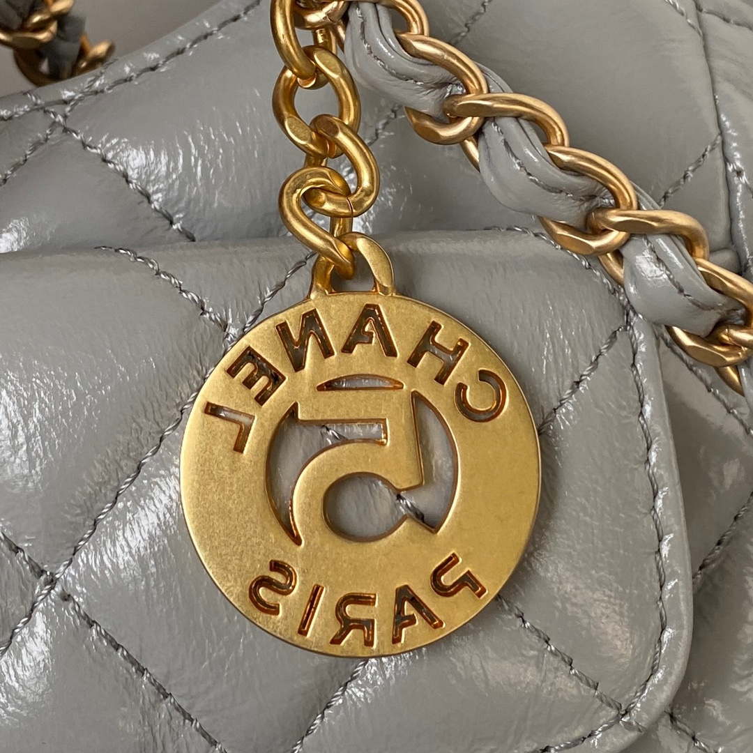 Chanel AS4323 Small Hobo Bag Shiny Crumpled Calfskin Gold Metal Gray - Default Title - View 4