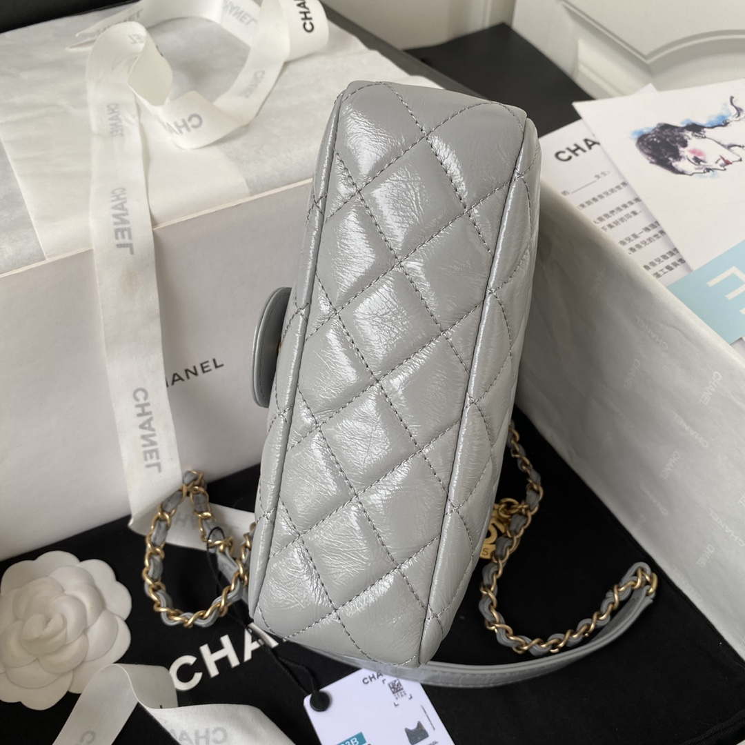 Chanel AS4323 Small Hobo Bag Shiny Crumpled Calfskin Gold Metal Gray - Default Title - View 5