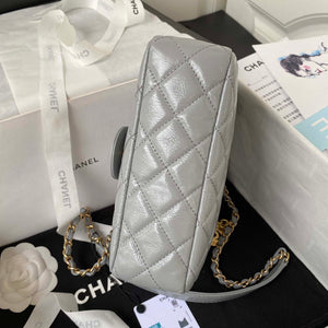 Chanel AS4323 Small Hobo Bag Shiny Crumpled Calfskin Gold Metal Gray - Default Title - View 5