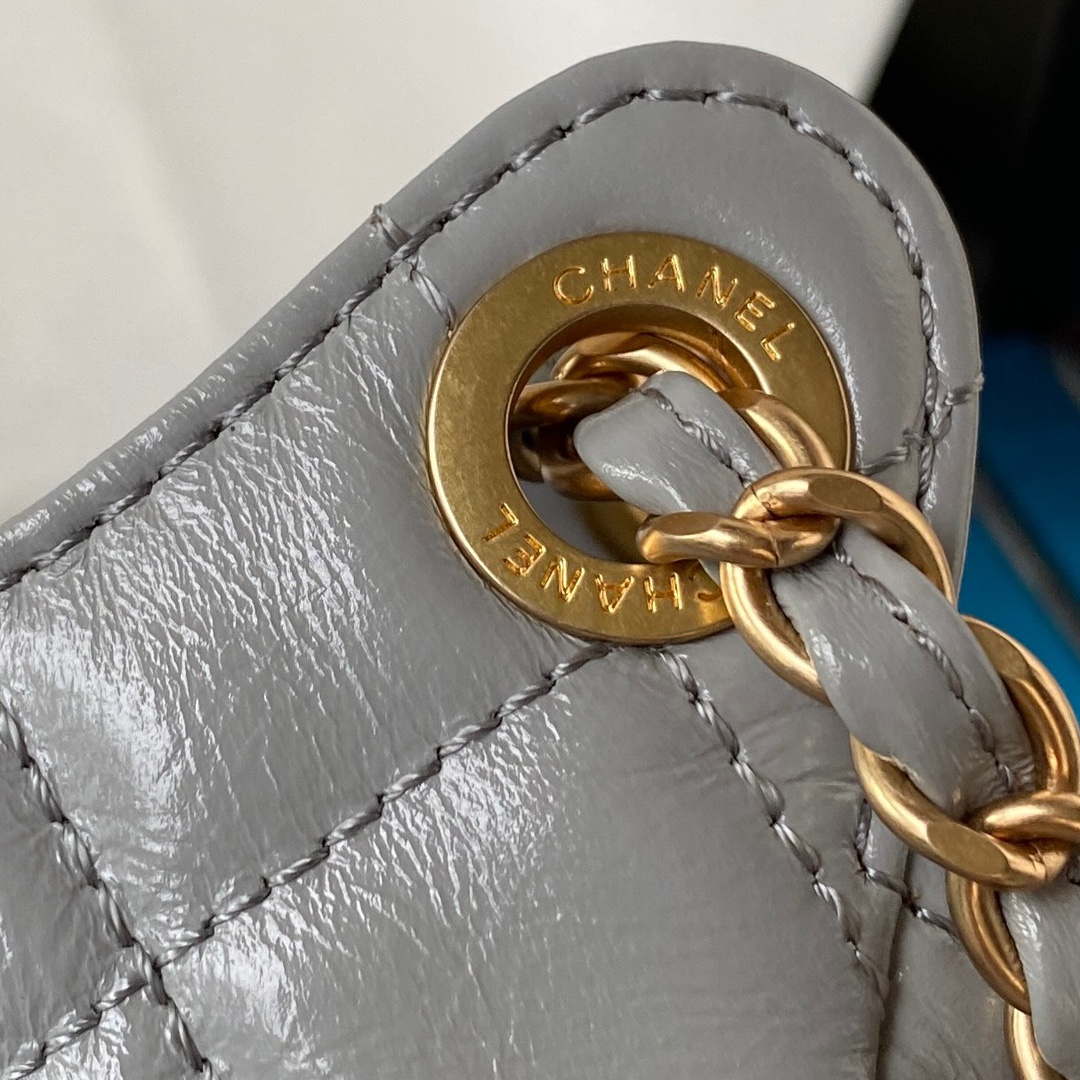 Chanel AS4323 Small Hobo Bag Shiny Crumpled Calfskin Gold Metal Gray - Default Title - View 8