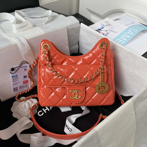 Chanel AS4323 Small Hobo Bag Shiny Crumpled Calfskin Gold Metal Orange - Default Title - View 1