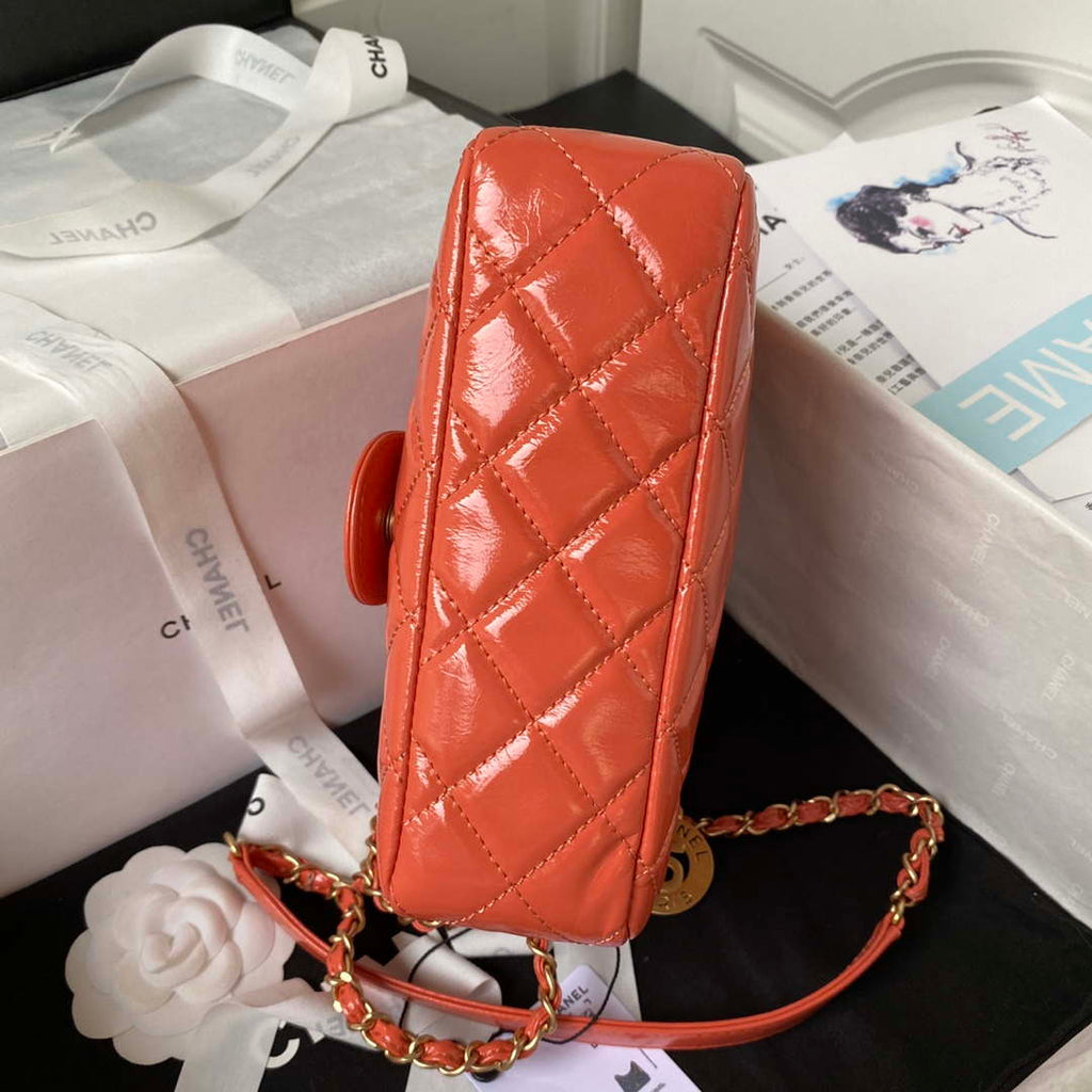 Chanel AS4323 Small Hobo Bag Shiny Crumpled Calfskin Gold Metal Orange