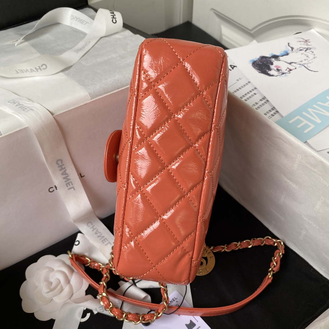 Chanel AS4323 Small Hobo Bag Shiny Crumpled Calfskin Gold Metal Orange - Default Title - View 6