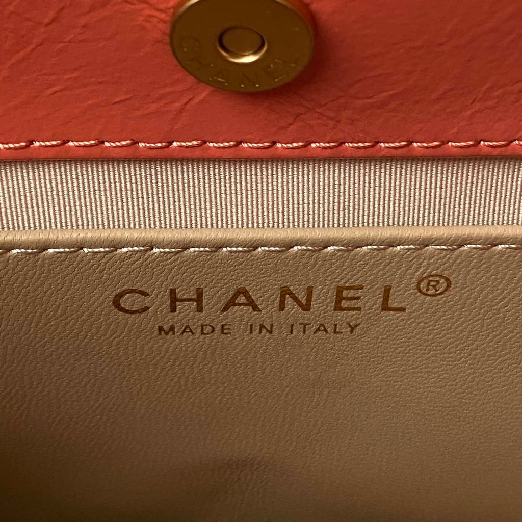 Chanel AS4323 Small Hobo Bag Shiny Crumpled Calfskin Gold Metal Orange