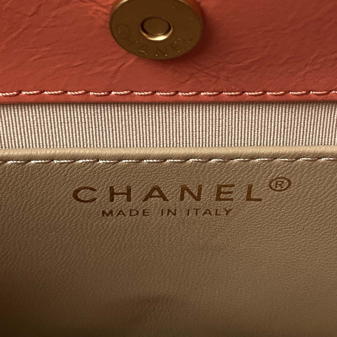 Chanel AS4323 Small Hobo Bag Shiny Crumpled Calfskin Gold Metal Orange - Default Title - View 8