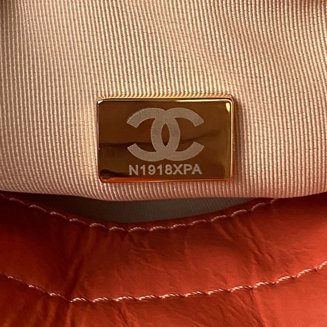 Chanel AS4323 Small Hobo Bag Shiny Crumpled Calfskin Gold Metal Orange - Default Title - View 9