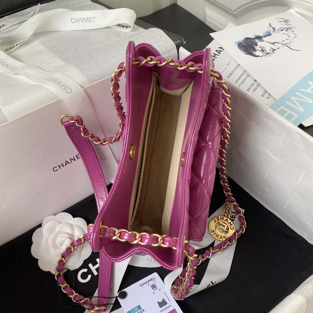 Chanel AS4323 Small Hobo Bag Shiny Crumpled Calfskin Gold Metal Purple