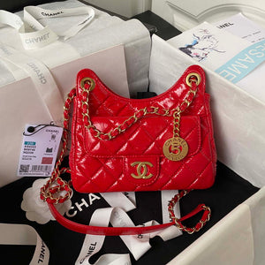 Chanel AS4323 Small Hobo Bag Shiny Crumpled Calfskin Gold Metal Red - Default Title - View 1