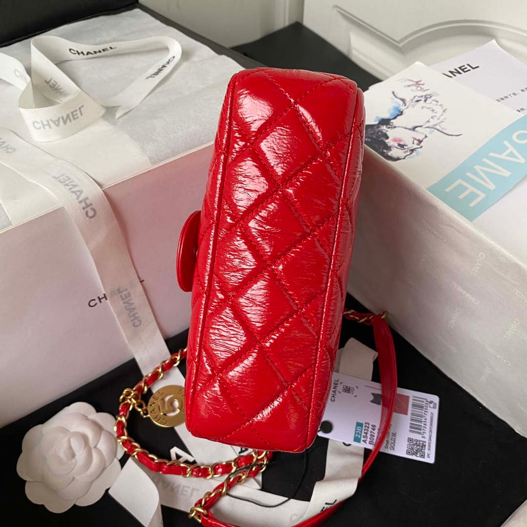 Chanel AS4323 Small Hobo Bag Shiny Crumpled Calfskin Gold Metal Red
