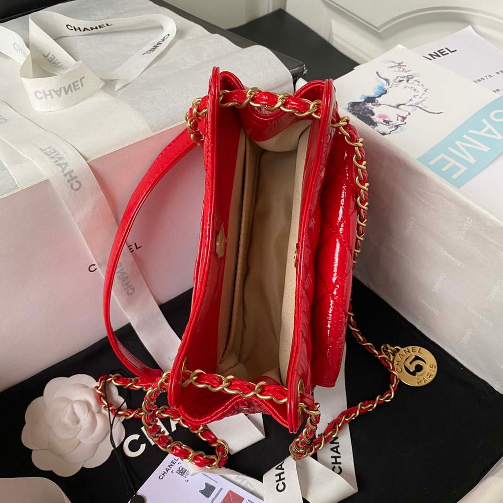 Chanel AS4323 Small Hobo Bag Shiny Crumpled Calfskin Gold Metal Red