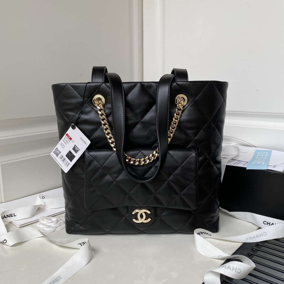 Chanel AS4359 Shopping Bag Shiny Lambskin Gold Metal Black - Default Title - View 1
