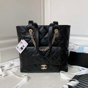 Chanel AS4359 Shopping Bag Shiny Lambskin Gold Metal Black - Default Title - View 1