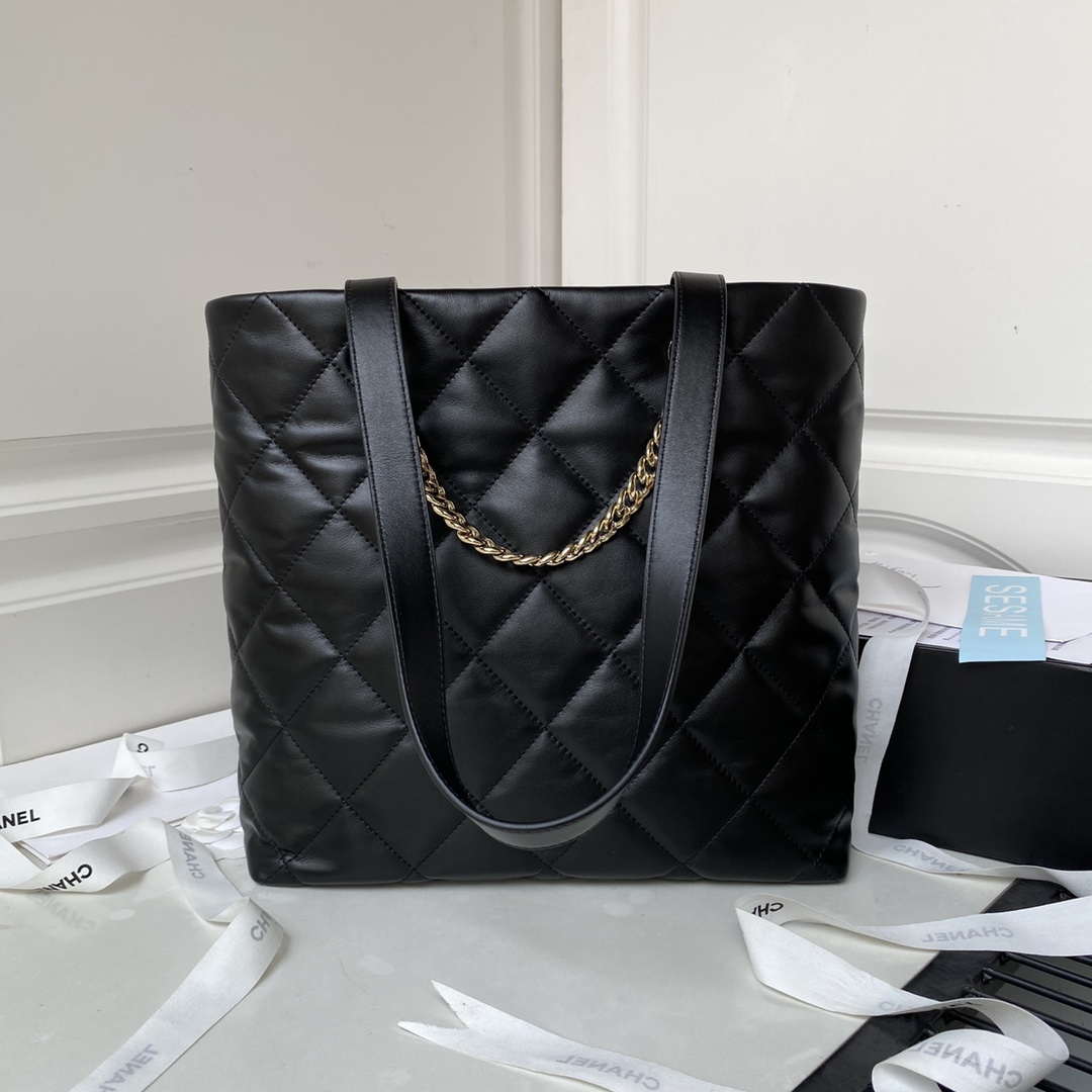 Chanel AS4359 Shopping Bag Shiny Lambskin Gold Metal Black