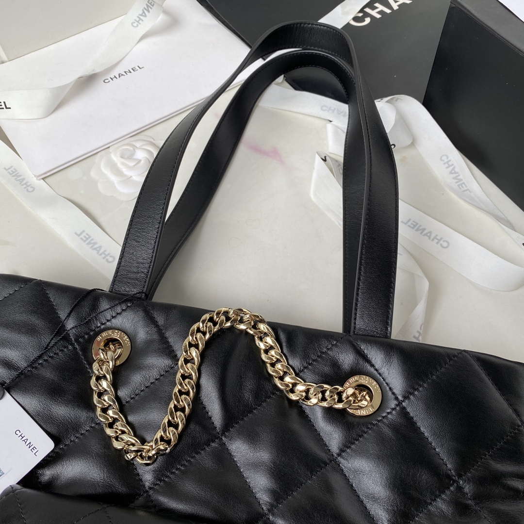 Chanel AS4359 Shopping Bag Shiny Lambskin Gold Metal Black