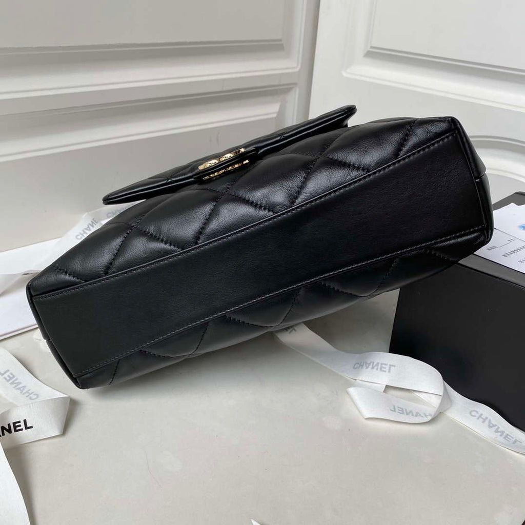 Chanel AS4359 Shopping Bag Shiny Lambskin Gold Metal Black