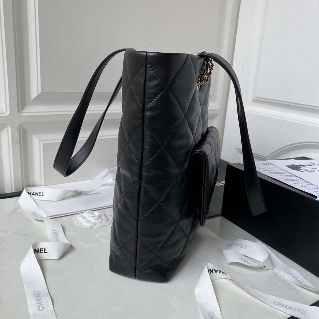 Chanel AS4359 Shopping Bag Shiny Lambskin Gold Metal Black - Default Title - View 6