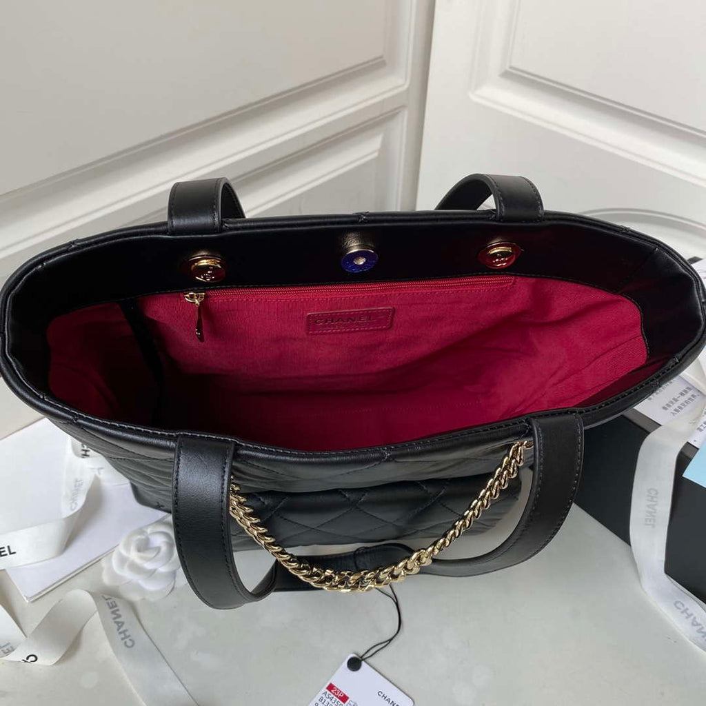 Chanel AS4359 Shopping Bag Shiny Lambskin Gold Metal Black