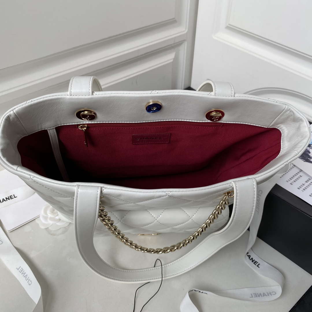 Chanel AS4359 Shopping Bag Shiny Lambskin Gold Metal White - Default Title - View 5