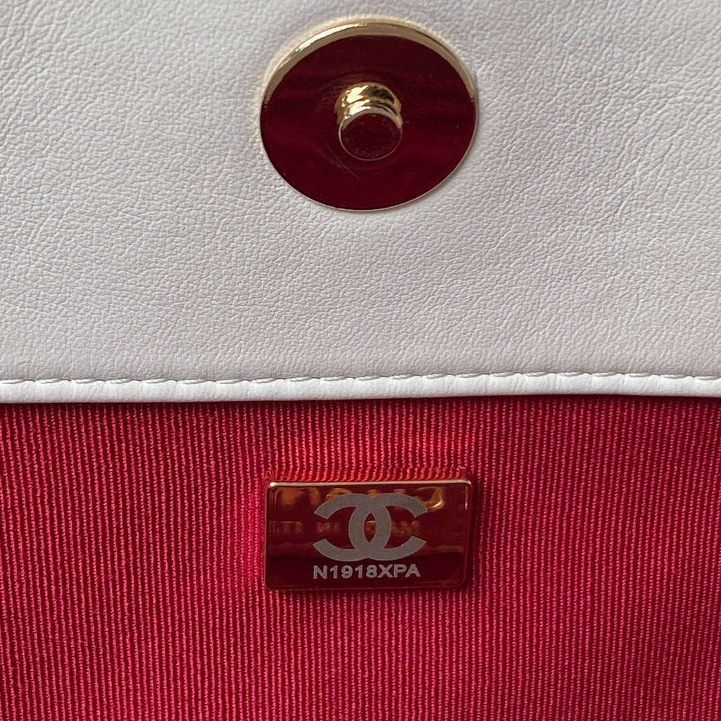 Chanel AS4359 Shopping Bag Shiny Lambskin Gold Metal White