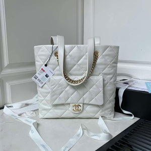 Chanel AS4359 Shopping Bag Shiny Lambskin Gold Metal White - Default Title - View 1