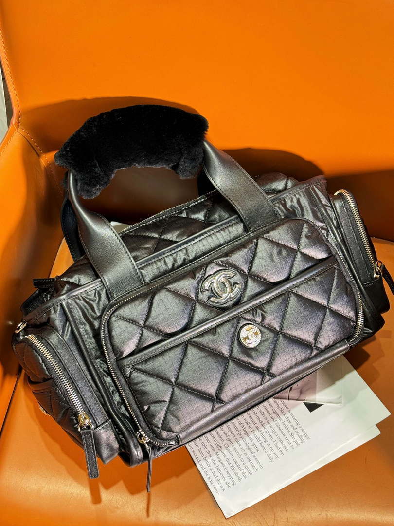 Chanel AS4364 Large Bowling Bag Nylon & Silver-Tone Metal Black