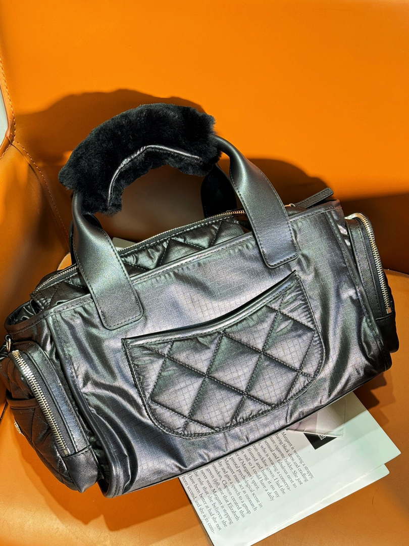 Chanel AS4364 Large Bowling Bag Nylon & Silver-Tone Metal Black