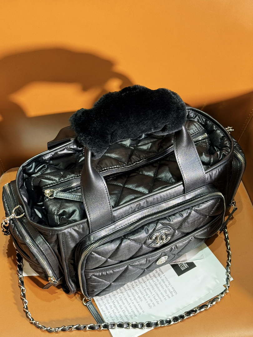 Chanel AS4364 Large Bowling Bag Nylon & Silver-Tone Metal Black