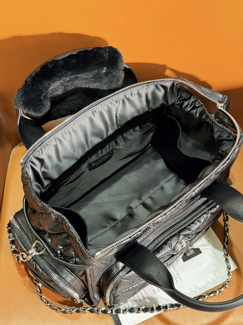 Chanel AS4364 Large Bowling Bag Nylon & Silver-Tone Metal Black