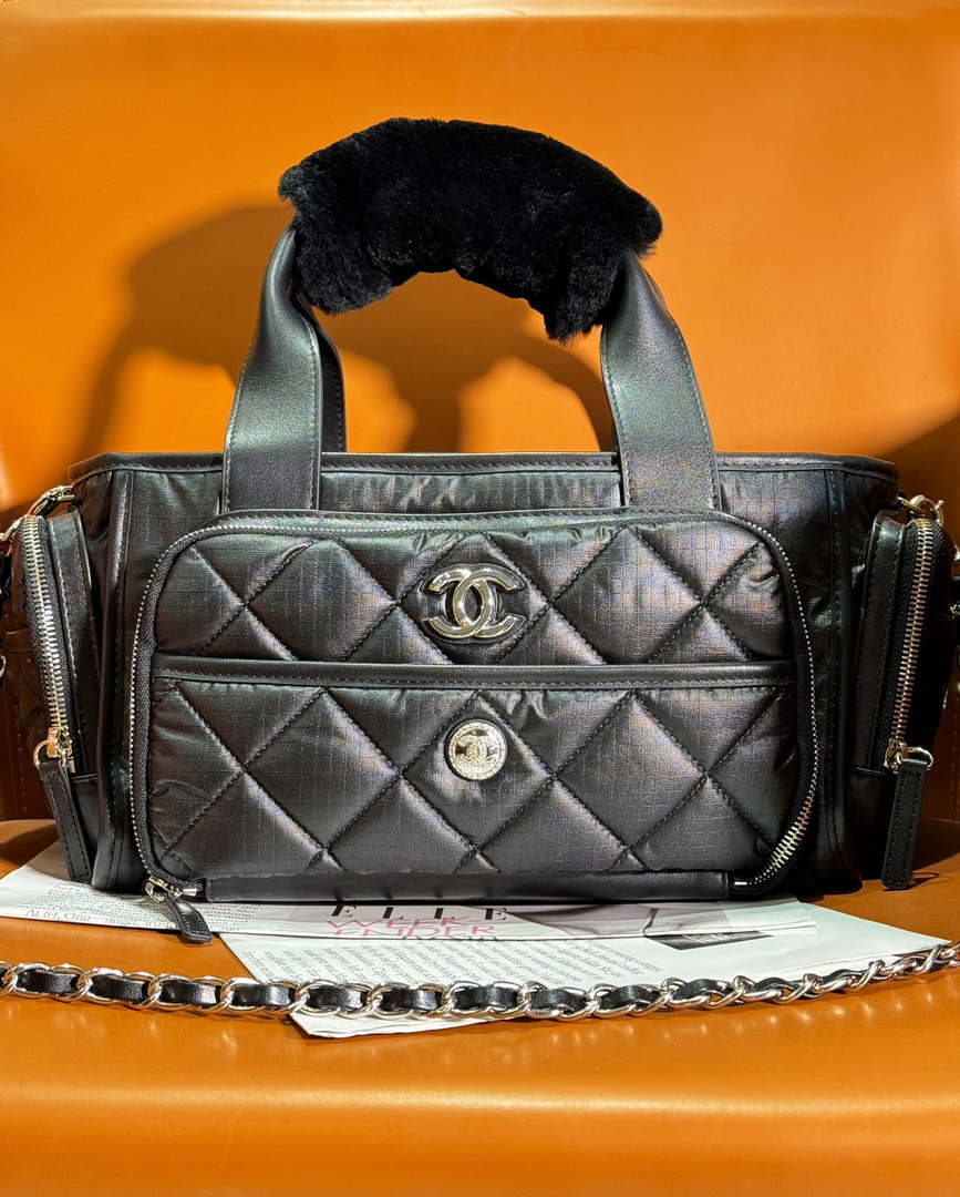 Chanel AS4364 Large Bowling Bag Nylon & Silver-Tone Metal Black