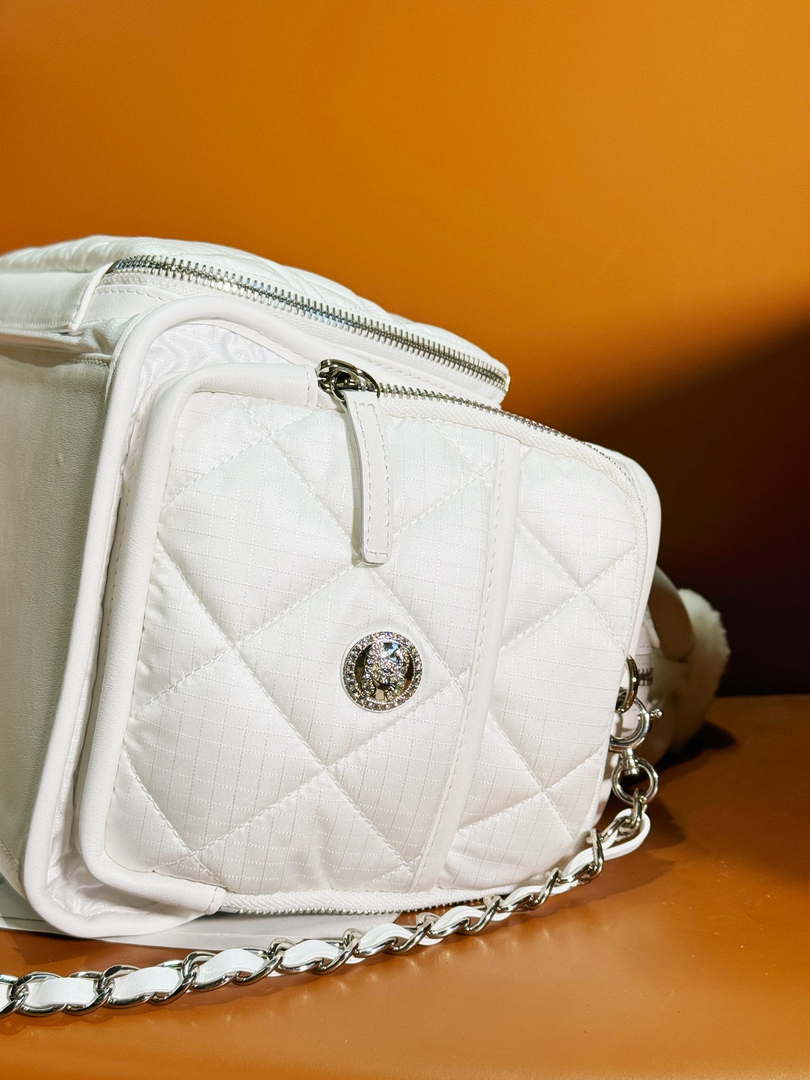 Chanel AS4364 Large Bowling Bag Nylon & Silver-Tone Metal White - Default Title - View 3