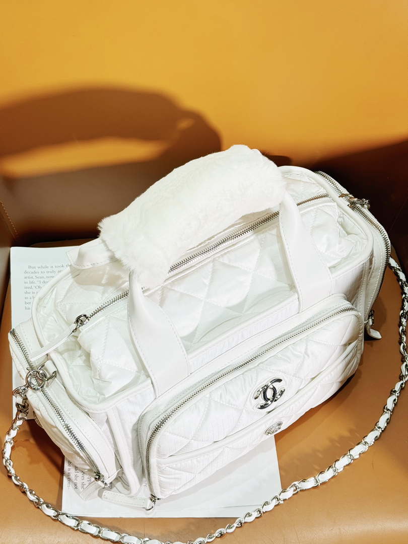 Chanel AS4364 Large Bowling Bag Nylon & Silver-Tone Metal White - Default Title - View 4