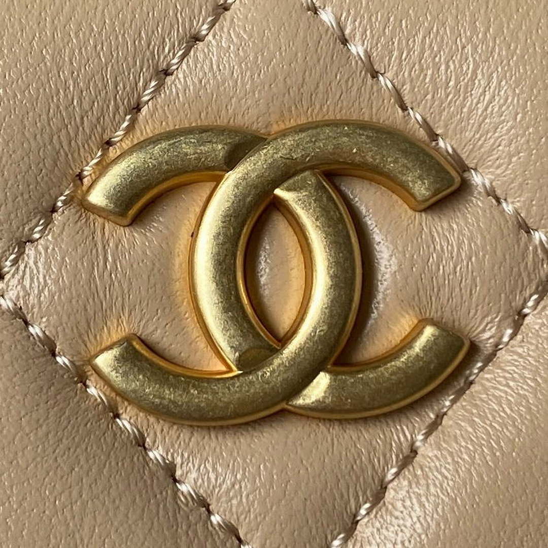 Chanel AS4368 Large HOBO Bag Shiny Crumpled Lambskin & Gold-Tone Metal Apricot - Default Title - View 3