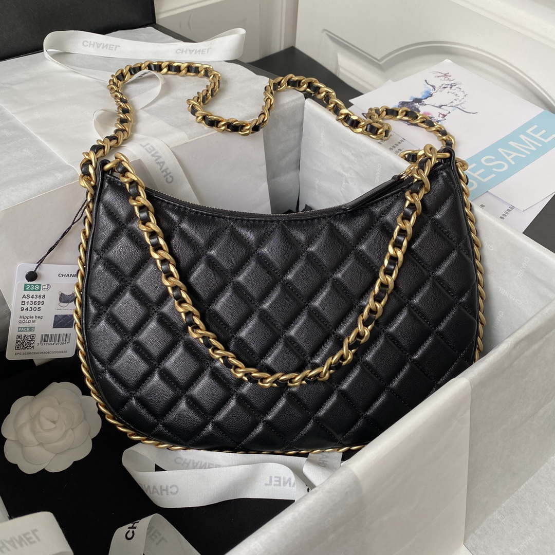 Chanel AS4368 Large HOBO Bag Shiny Crumpled Lambskin & Gold-Tone Metal Black - Default Title - View 2