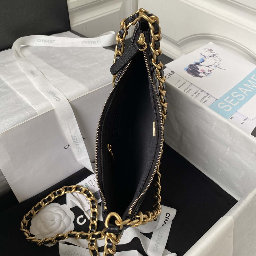 Chanel AS4368 Large HOBO Bag Shiny Crumpled Lambskin & Gold-Tone Metal Black - Default Title - View 7